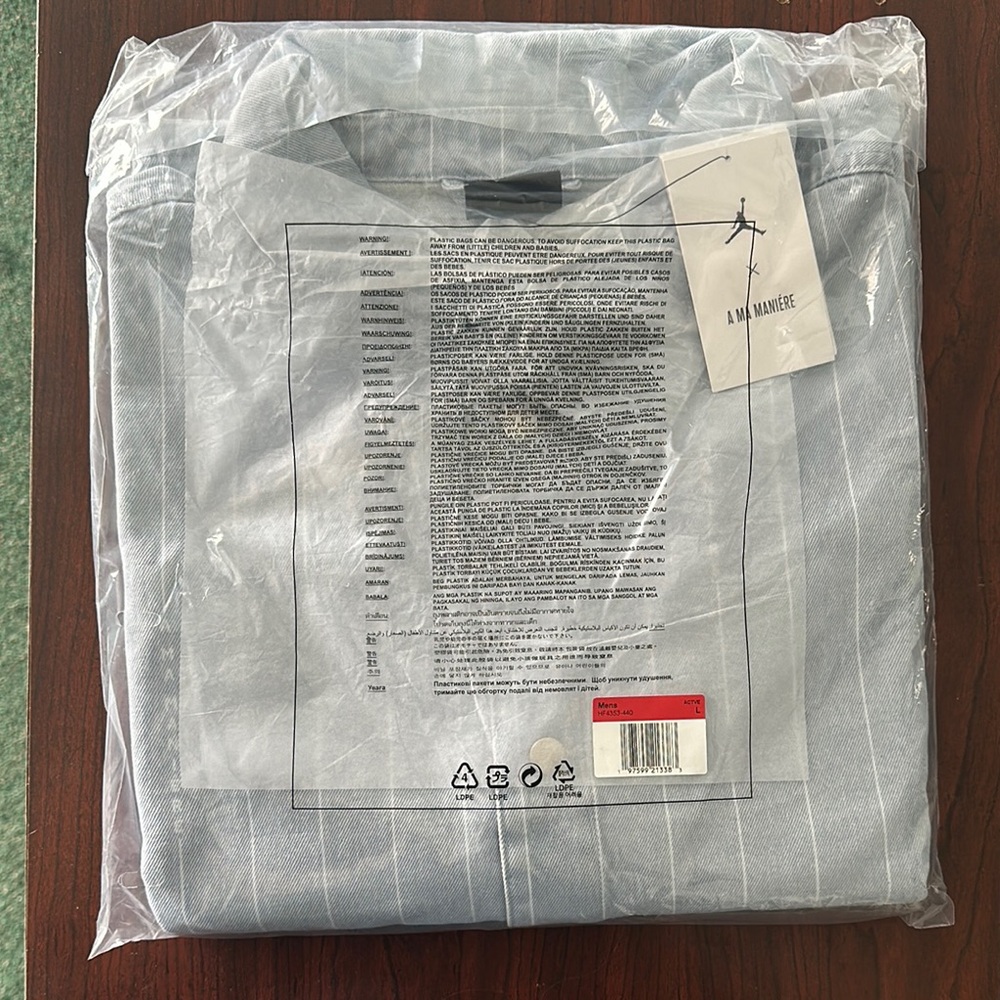 Jordan x A Ma Maniere pinstripe denim jacket